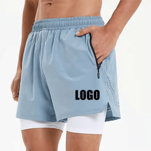 Men’s 2-in-1 Running Shorts with Inner Compression Layer – Light Blue